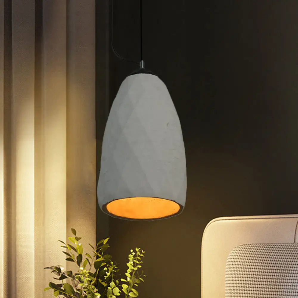 Vintage Grey Cement Mini Pendant Lamp - Dome/Oval Ceiling Light, 1-Light, 6"/10" Width