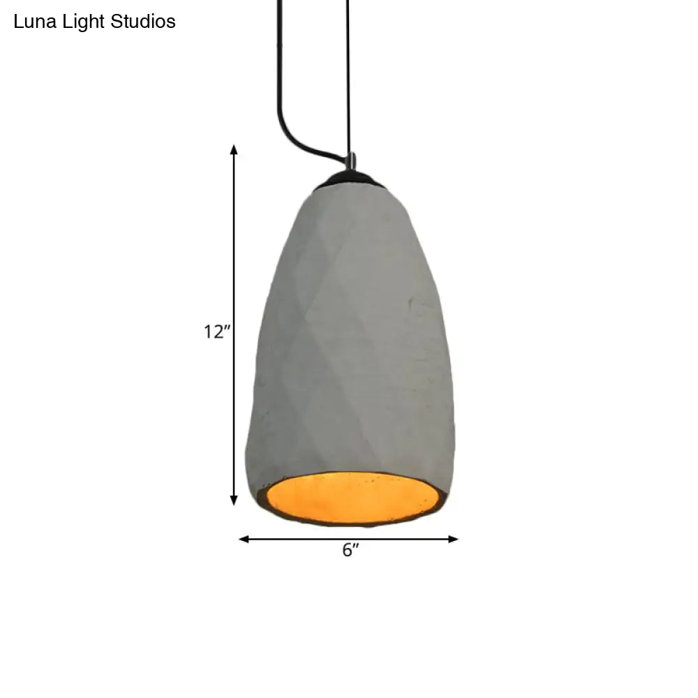 Vintage Grey Cement Mini Pendant Lamp - Dome/Oval Ceiling Light, 1-Light, 6"/10" Width