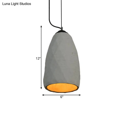 Vintage Grey Cement Mini Pendant Lamp - Dome/Oval Ceiling Light, 1-Light, 6"/10" Width