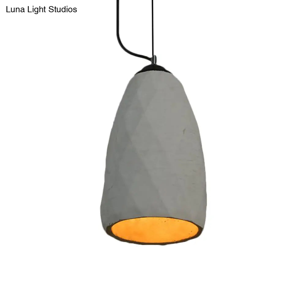 Vintage Grey Cement Mini Pendant Lamp - Dome/Oval Ceiling Light, 1-Light, 6"/10" Width