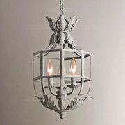 Antique-style vintage grey metal cage lantern chandelier with distressed finish and leaf motif for dining room decorbites grey metal