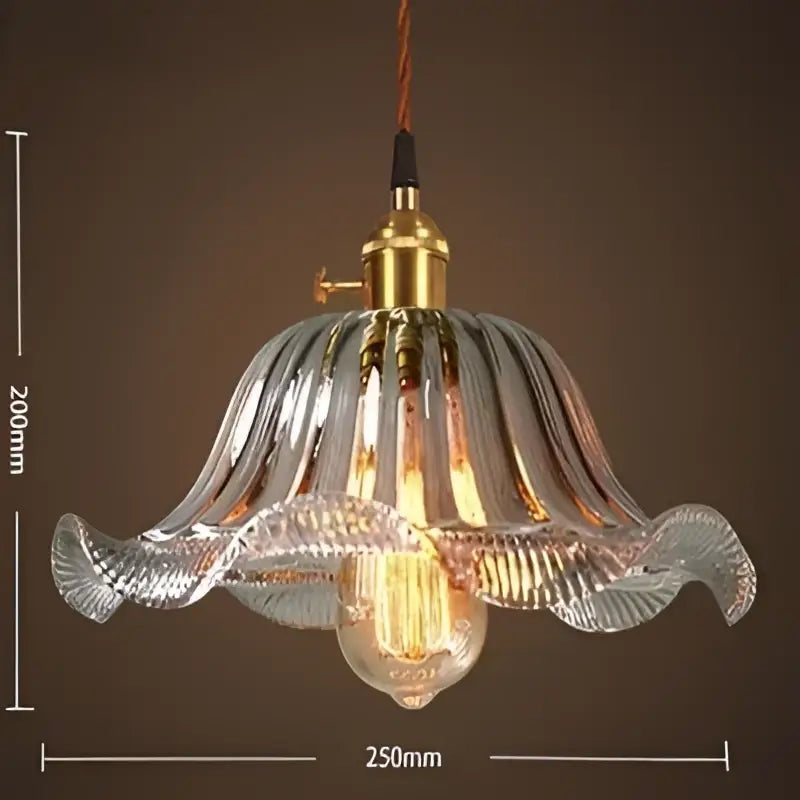 Delicate translucent vintage glass pendant lights with fluted petal design and brass hardware for led cafe use
