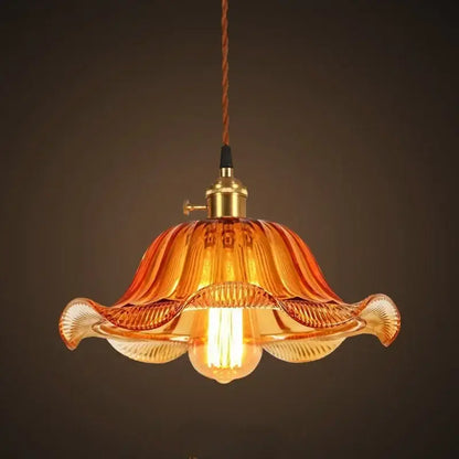 Warm amber glass pendant lights with brass finish and twisted brown cord vintage led cafe lighting fixture