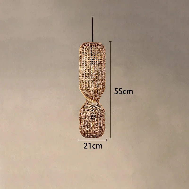 Vintage Hand-Woven Brown Rattan Cylinder Pendant Light - Decorbites