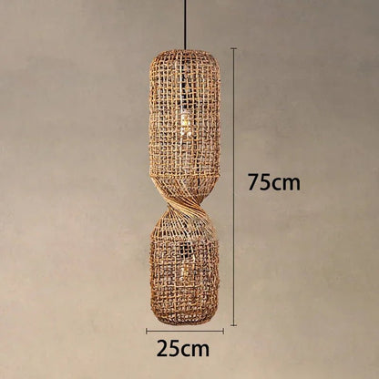 Vintage Hand-Woven Brown Rattan Cylinder Pendant Light - Decorbites