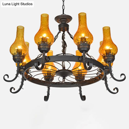 Vintage Handblown Glass Chandelier Pendant Light – Shaded, Restaurant Hanging Light in Black