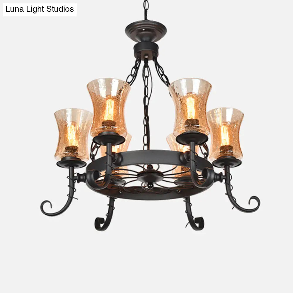 Vintage Handblown Glass Chandelier Pendant Light – Shaded, Restaurant Hanging Light in Black