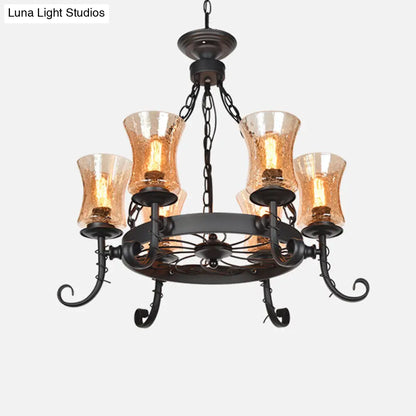 Vintage Handblown Glass Chandelier Pendant Light – Shaded, Restaurant Hanging Light in Black