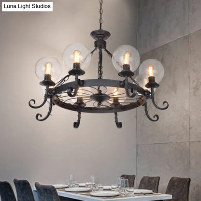 Vintage Handblown Glass Chandelier Pendant Light – Shaded, Restaurant Hanging Light in Black