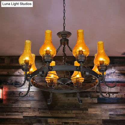 Vintage Handblown Glass Chandelier Pendant Light – Shaded, Restaurant Hanging Light in Black