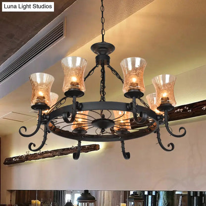 Vintage Handblown Glass Chandelier Pendant Light – Shaded, Restaurant Hanging Light in Black