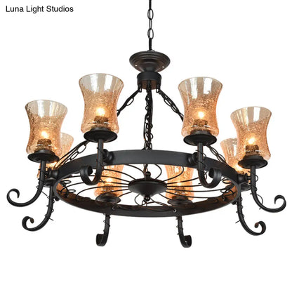 Vintage Handblown Glass Chandelier Pendant Light – Shaded, Restaurant Hanging Light in Black