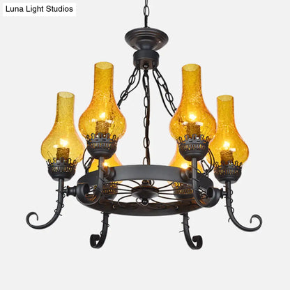 Vintage Handblown Glass Chandelier Pendant Light – Shaded, Restaurant Hanging Light in Black