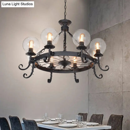 Vintage Handblown Glass Chandelier Pendant Light – Shaded, Restaurant Hanging Light in Black