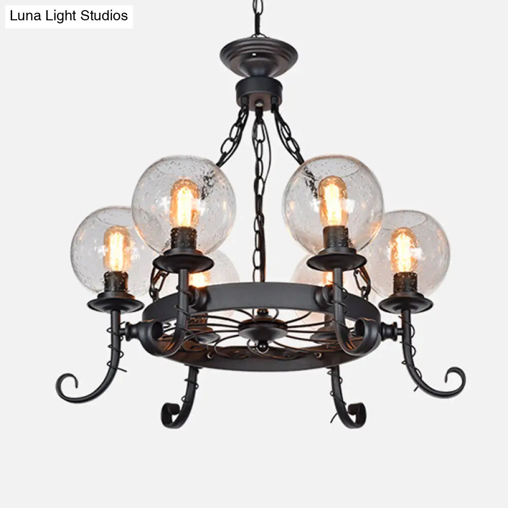 Vintage Handblown Glass Chandelier Pendant Light – Shaded, Restaurant Hanging Light in Black