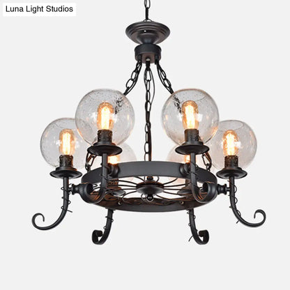 Vintage Handblown Glass Chandelier Pendant Light – Shaded, Restaurant Hanging Light in Black