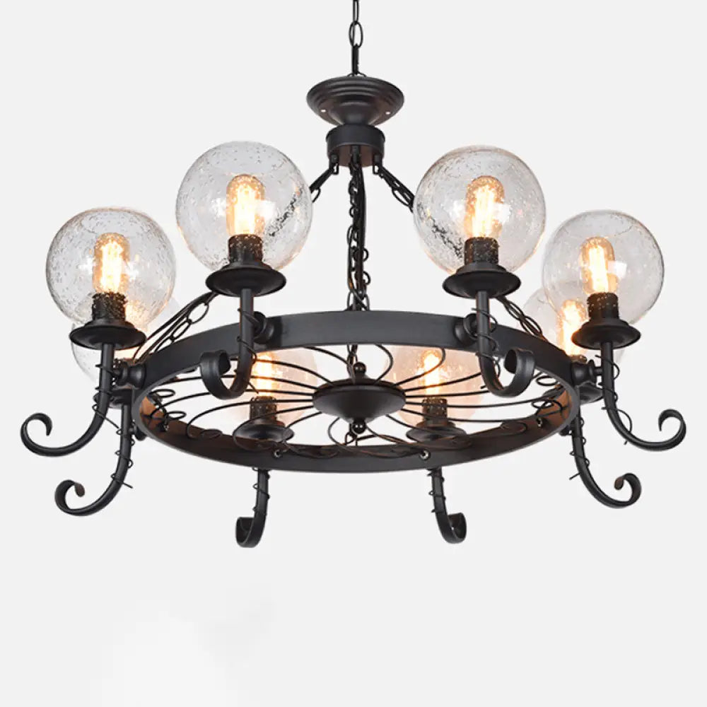 Vintage Handblown Glass Chandelier Pendant Light – Shaded, Restaurant Hanging Light in Black
