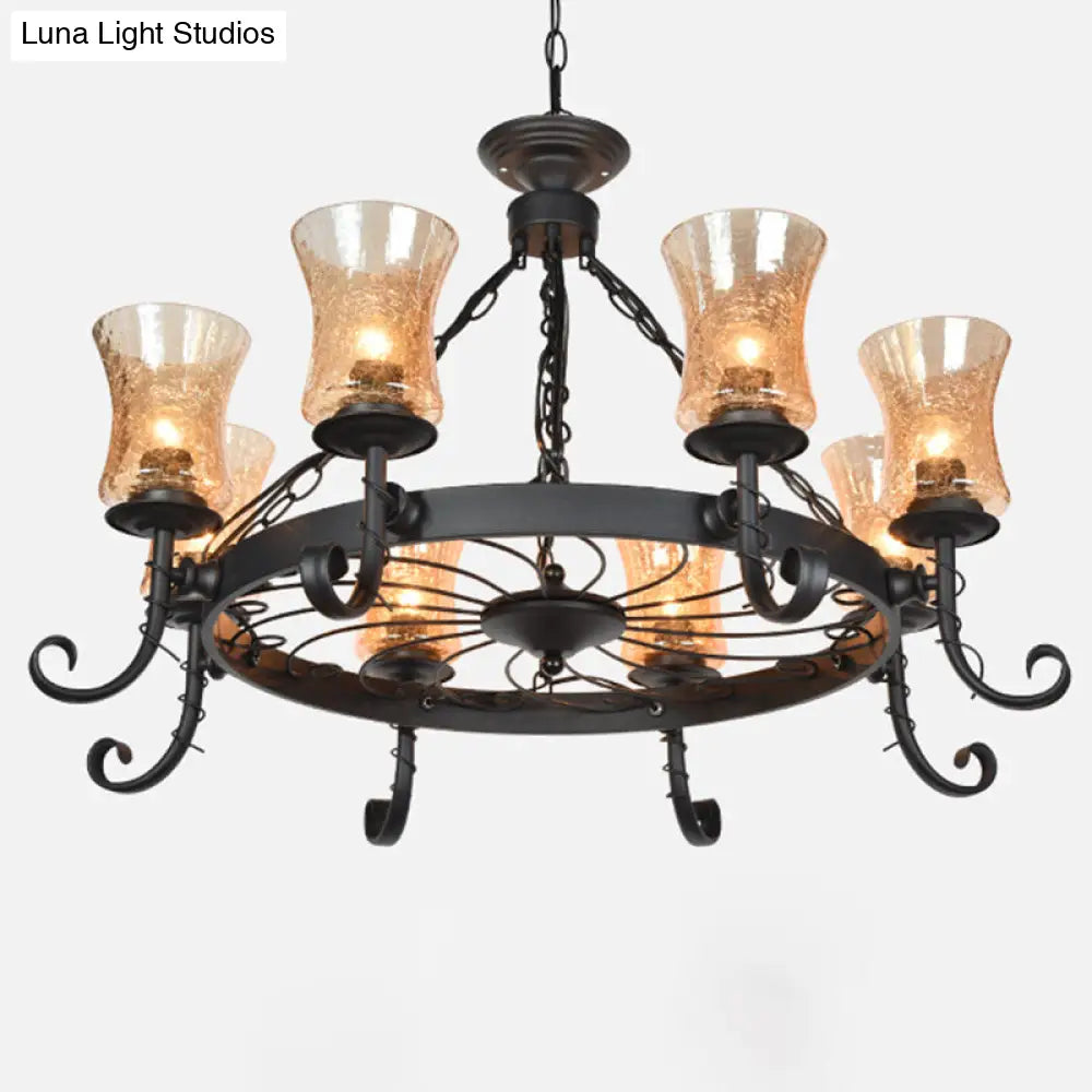 Vintage Handblown Glass Chandelier Pendant Light – Shaded, Restaurant Hanging Light in Black