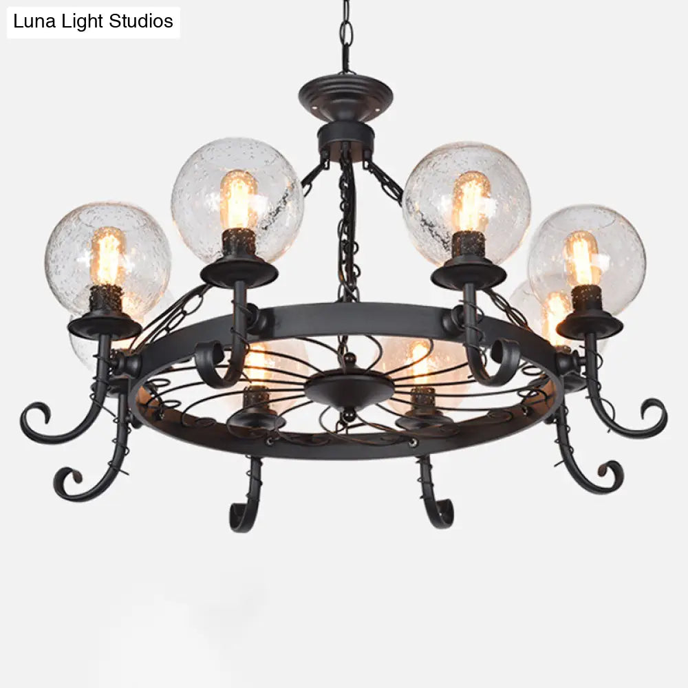 Vintage Handblown Glass Chandelier Pendant Light – Shaded, Restaurant Hanging Light in Black