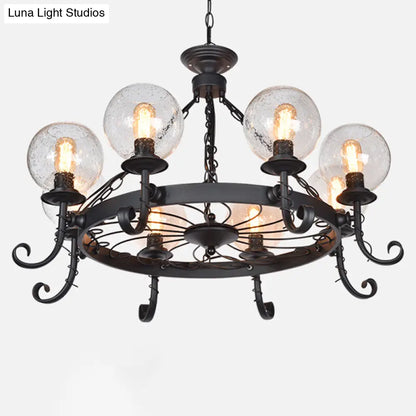 Vintage Handblown Glass Chandelier Pendant Light – Shaded, Restaurant Hanging Light in Black