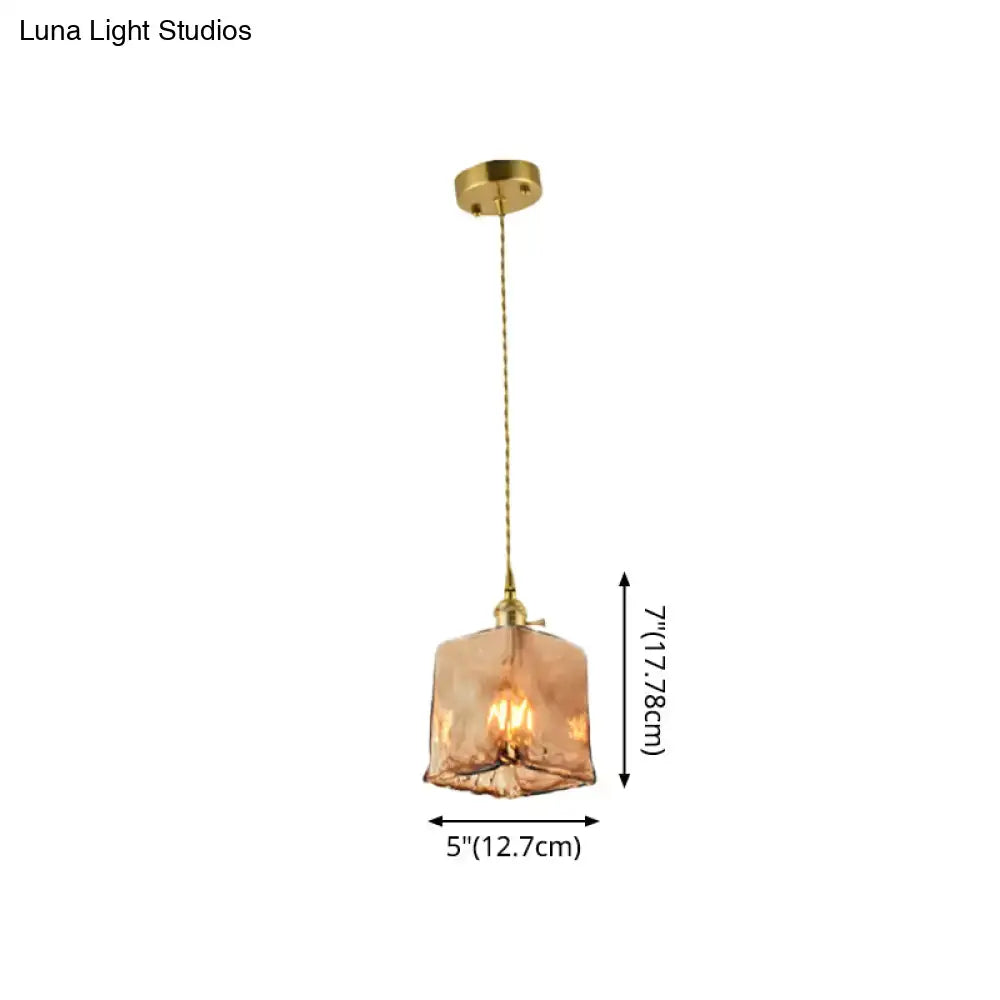 DecorBites Aubrey vintage handmade brass shaded amber glass pendant light with tan glass and brass-finished frame