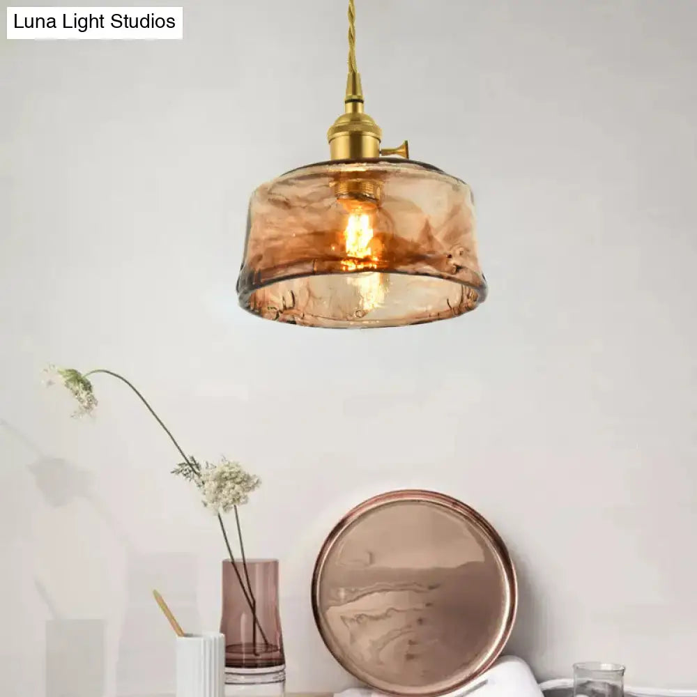 DecorBites aubrey vintage handmade 1-bulb pendant with amber glass shade and vintage handmade brass fixture