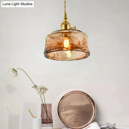 DecorBites aubrey vintage handmade 1-bulb pendant with amber glass shade and vintage handmade brass fixture