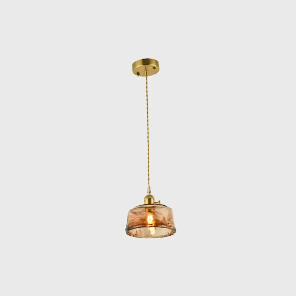 Aubrey vintage handmade tan glass pendant light with handmade brass shaded fixture and chain by decorbites