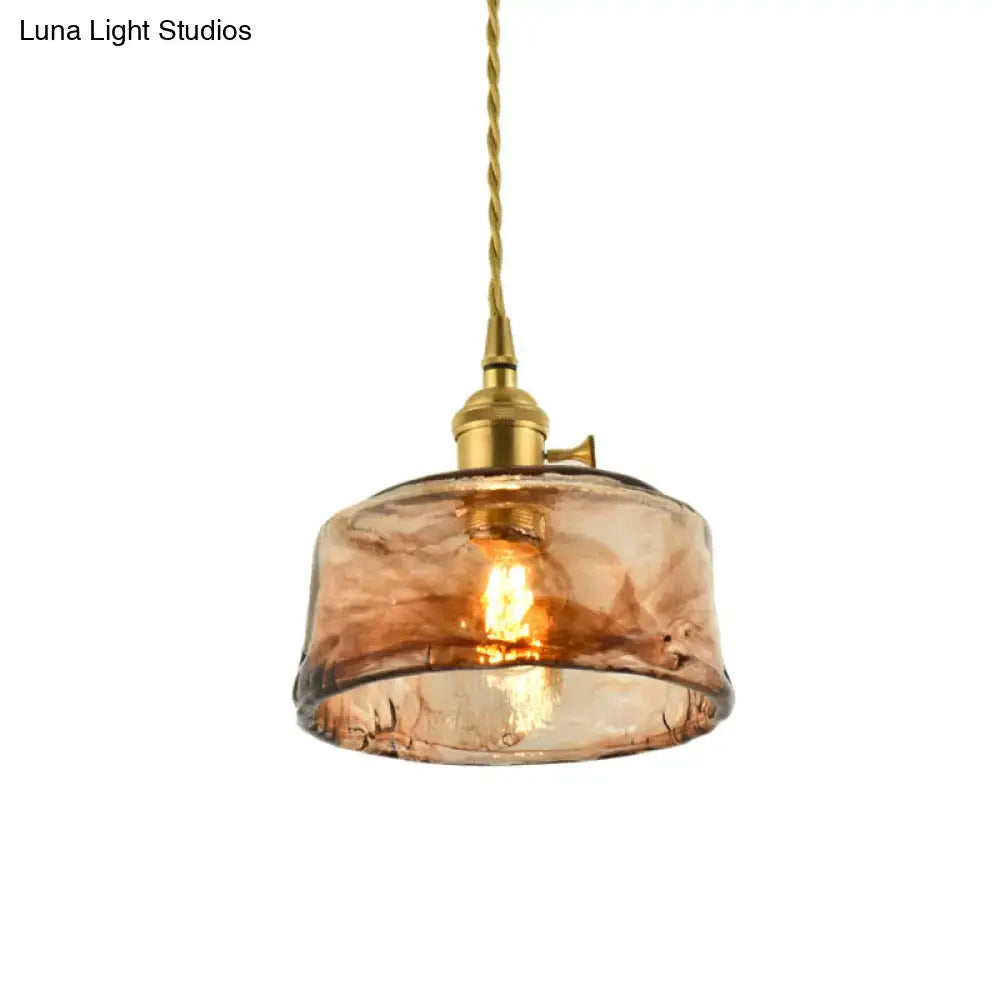 DecorBites aubrey vintage handmade tan glass pendant light with textured finish and vintage handmade brass hardware