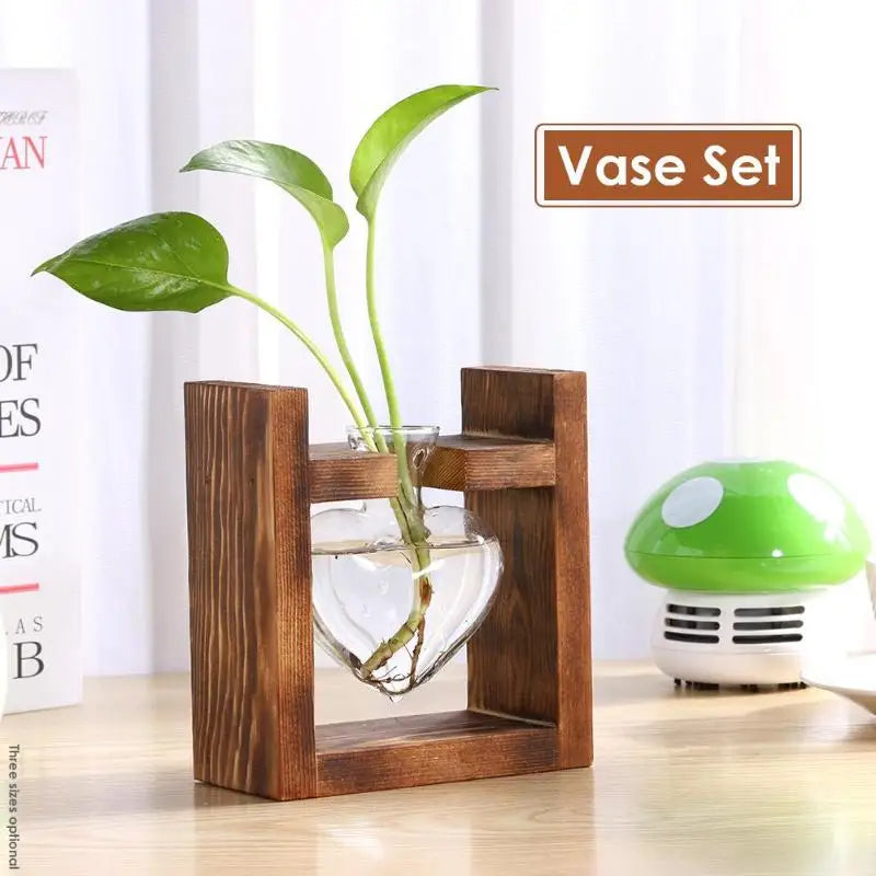 Vintage Heart-Shaped Wooden Frame Glass Vase - Vase