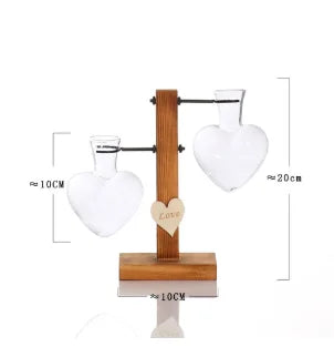 Vintage Heart-Shaped Wooden Frame Glass Vase - double love - Vase