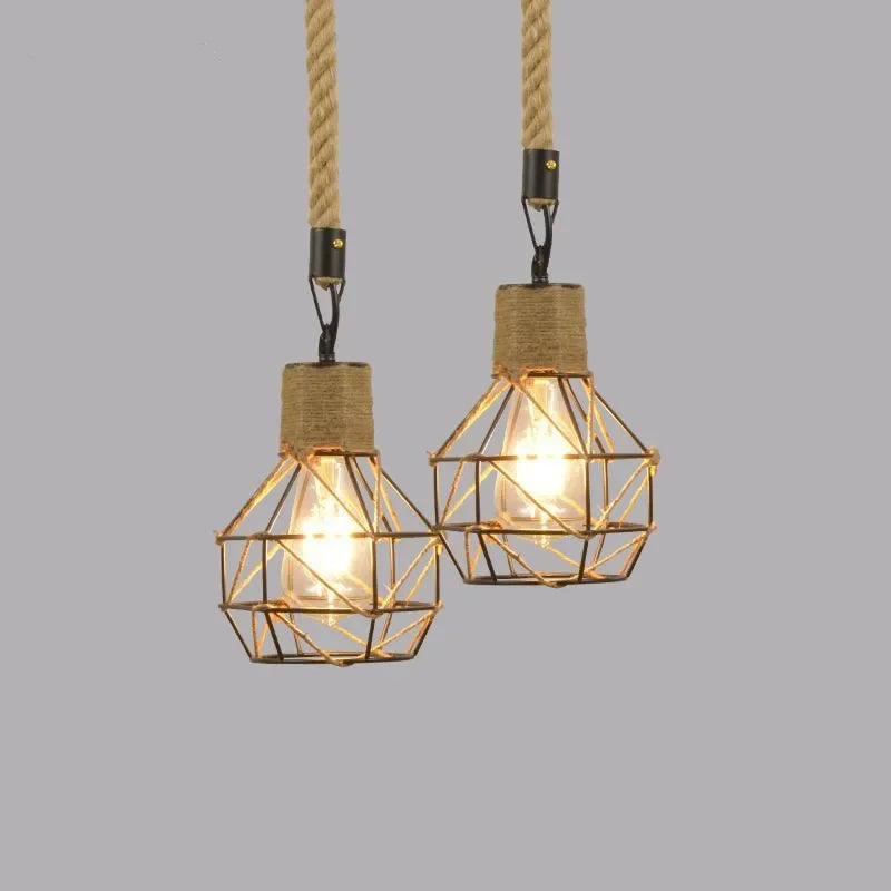 Vintage Hemp Rope Iron Pendant Light in Black