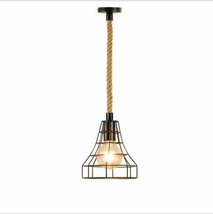 Vintage Hemp Rope Iron Pendant Light in Black - Decorbites