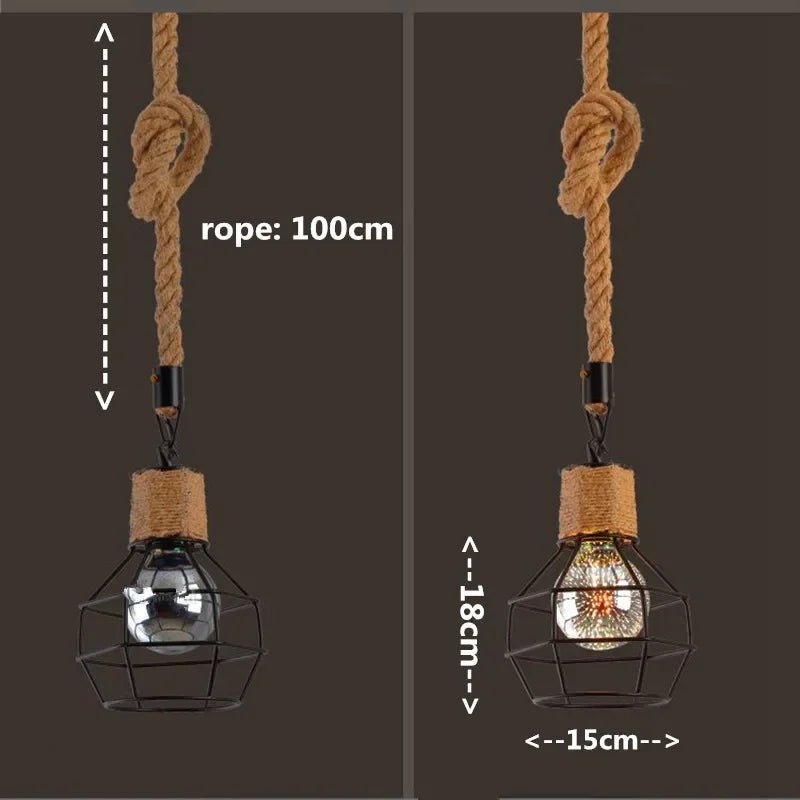 Vintage Hemp Rope Iron Pendant Light in Black - Decorbites