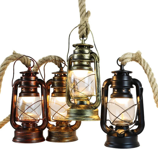 Vintage Hemp Rope Lantern Pendant Light - Decorbites