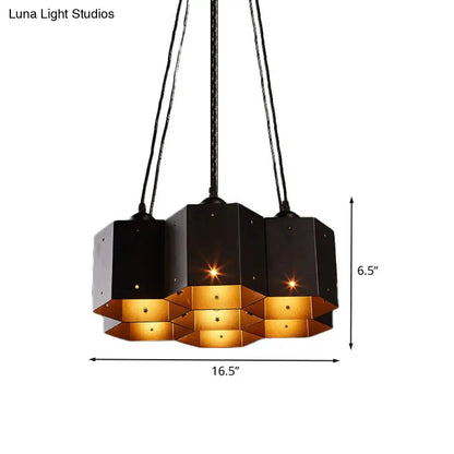 Vintage Hexagonal Chandelier with Black Honeycomb Design - 7/10/11 Down Lights for Restaurants