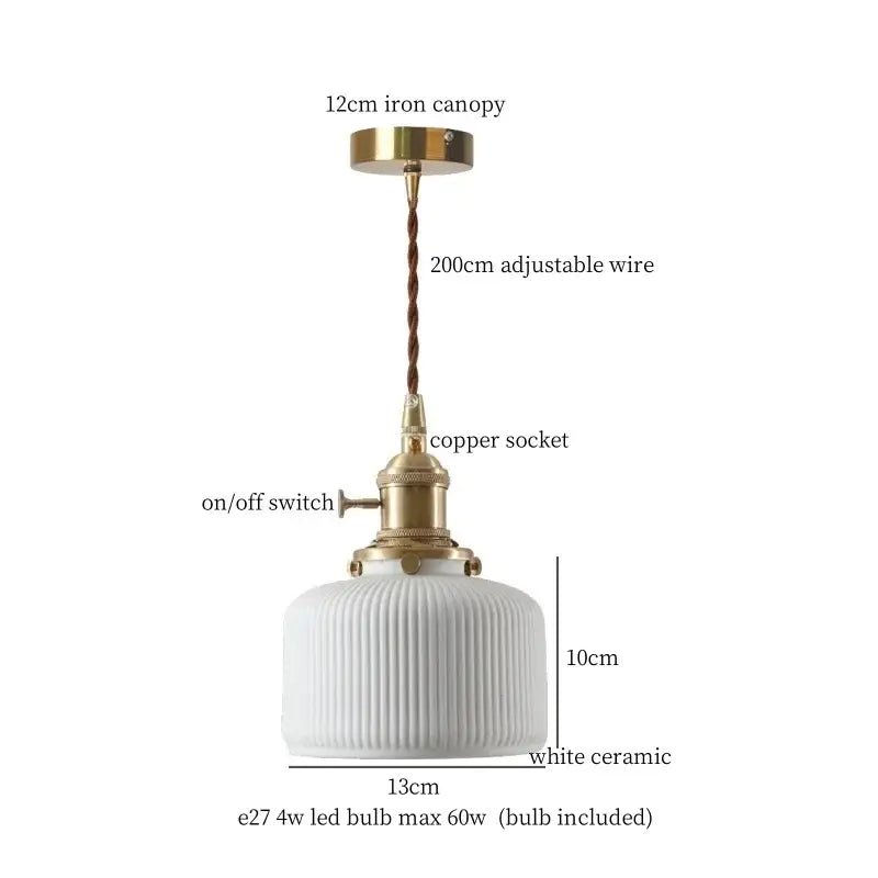 White ribbed ceramic led pendant light with brass accents and adjustable copper socket for kitchen decorbites ceramic led decor