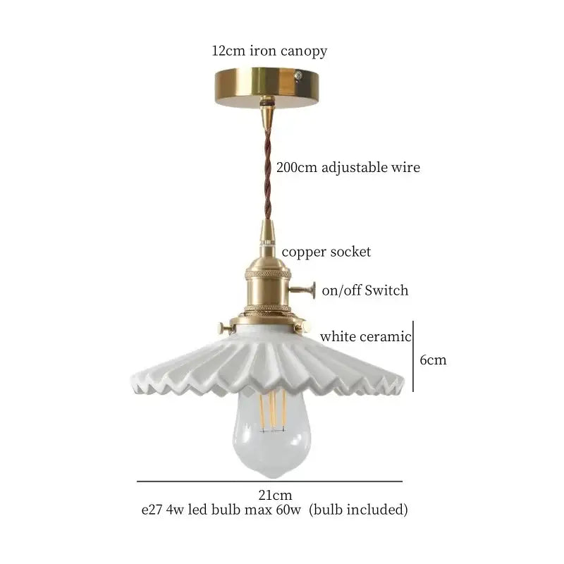 White ceramic led pendant light with fluted scalloped design and brass accents for kitchen decorbites ceramic led decor