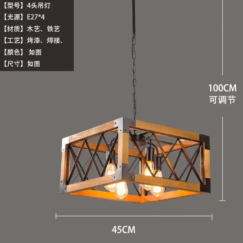 Industrial-style vintage hotel wrought iron wood chandelier with rustic wooden frame and exposed edison bulbs for dining room decorbites vintage hotel