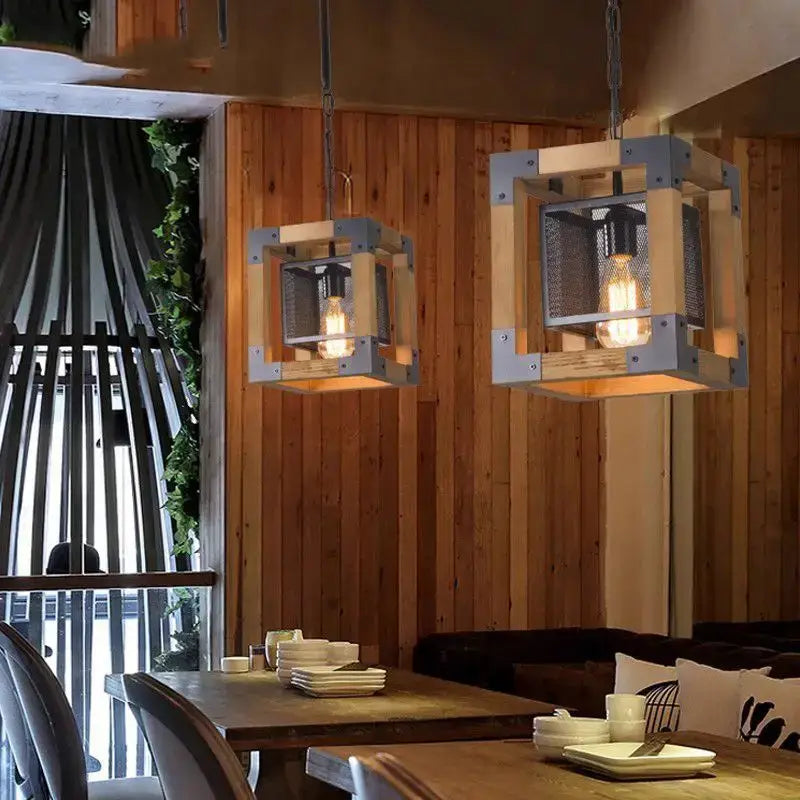 Vintage hotel wrought iron wood chandelier dining room pendant light with industrial pendant lights and exposed edison bulbs