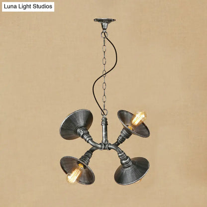 Vintage Industrial 4-Light Chandelier with Saucer Shade in Aged Silver/Bronze