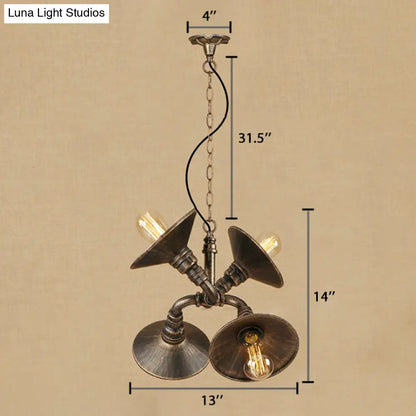 Vintage Industrial 4-Light Chandelier with Saucer Shade in Aged Silver/Bronze