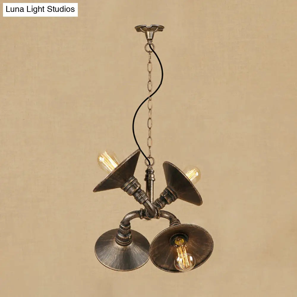 Vintage Industrial 4-Light Chandelier with Saucer Shade in Aged Silver/Bronze