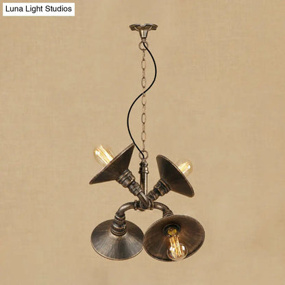 Vintage Industrial 4-Light Chandelier with Saucer Shade in Aged Silver/Bronze