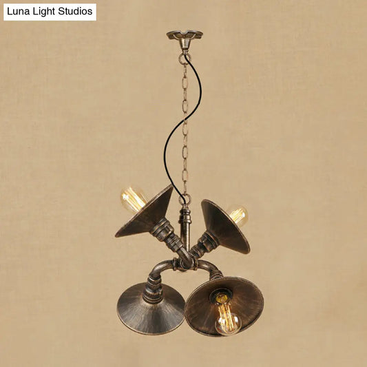 Vintage Industrial 4-Light Chandelier with Saucer Shade in Aged Silver/Bronze
