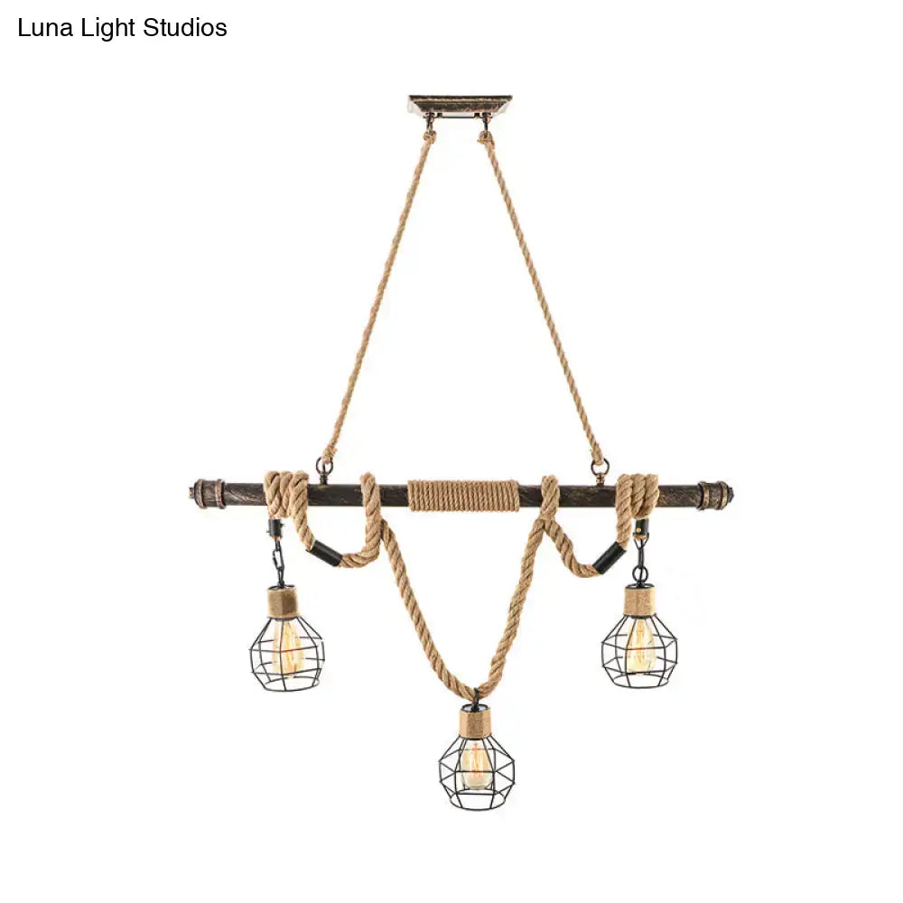 Rustic industrial-style decorbites vintage style hanging light with beige metal, rope accents, and three filament bulbs for island lighting