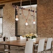 Decorbites vintage style island lighting with beige metal frame rope wrapping and three wire cage bulbs hanging light
