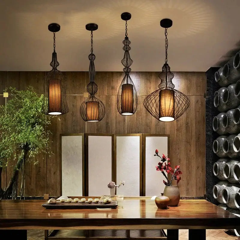 Four ornate dark metal vintage industrial black birdcage chandelier pendant lights with woven wire cages for dining room decorbites birdcage chandelier