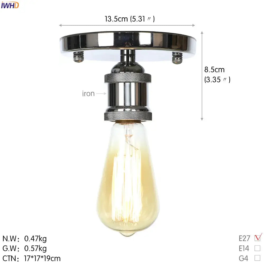 Chrome finished iron ceiling lamp with vintage edison bulb for decorbites black metal vintage living room decor