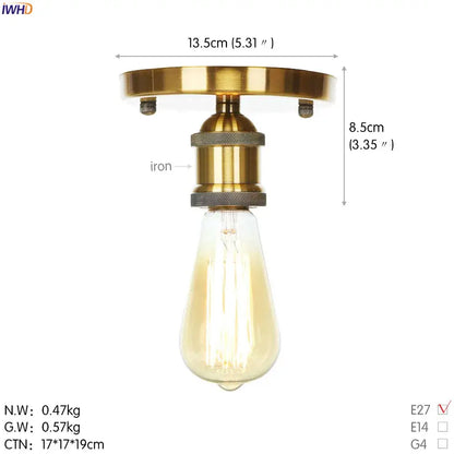 Vintage industrial black metal ceiling lamps with brass finish and clear glass bulb for living room decorbites black metal